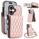Bolsa de Cartões Rhombic com Alça Transversal e Proteção RFID para Telemóvel YM015, Para iPhone 16e / 17e, Para iPhone 17 Pro Max, Para iPhone 17 Pro, Para iPhone 17, Para iPhone Air, Para iPhone 16 Pro Max, Para iPhone 16 Pro, Para iPhone 16 Plus