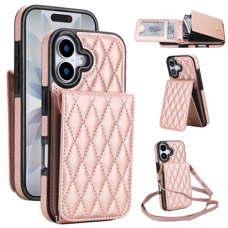 Bolsa de Cartões Rhombic com Alça Transversal e Proteção RFID para Telemóvel YM015, Para iPhone 16e / 17e, Para iPhone 17 Pro Max, Para iPhone 17 Pro, Para iPhone 17, Para iPhone Air, Para iPhone 16 Pro Max, Para iPhone 16 Pro, Para iPhone 16 Plus