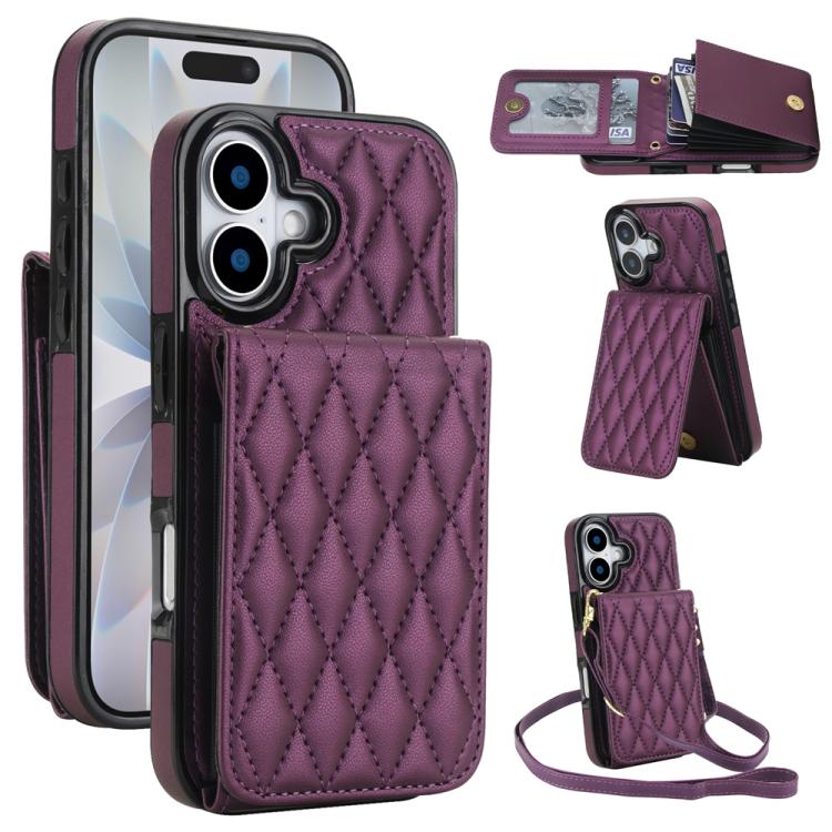 Bolsa de Cartões Rhombic com Alça Transversal e Proteção RFID para Telemóvel YM015, Para iPhone 16e / 17e, Para iPhone 17 Pro Max, Para iPhone 17 Pro, Para iPhone 17, Para iPhone Air, Para iPhone 16 Pro Max, Para iPhone 16 Pro, Para iPhone 16 Plus