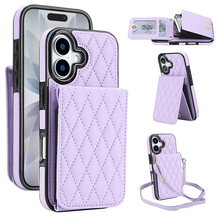 Bolsa de Cartões Rhombic com Alça Transversal e Proteção RFID para Telemóvel YM015, Para iPhone 16e / 17e, Para iPhone 17 Pro Max, Para iPhone 17 Pro, Para iPhone 17, Para iPhone Air, Para iPhone 16 Pro Max, Para iPhone 16 Pro, Para iPhone 16 Plus