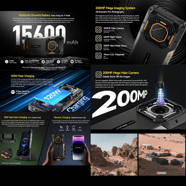 Ulefone Armor 26 Ultra Versão Walkie-Talkie Telefone Rugged, 6,78 polegadas Android 13 MediaTek Dimensity 8020 Octa Core, Rede: 5G, NFC, 12GB+512GB Versão Walkie-Talkie