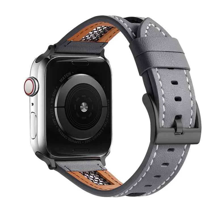 Correia de Relógio em Pele Genuína de Bezerro com Malha, Para Apple Watch 42mm, Para Apple Watch 38mm