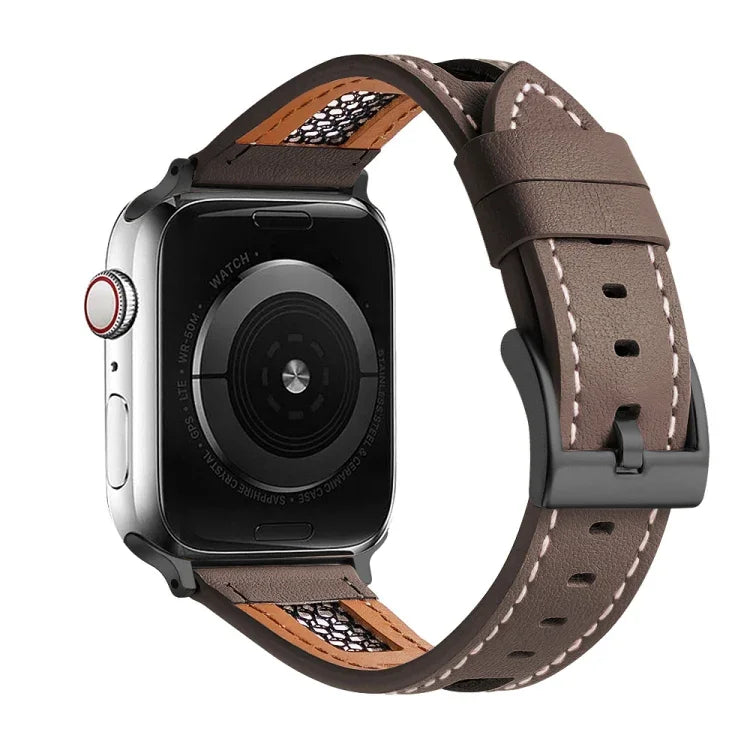 Correia de Relógio em Pele Genuína de Bezerro com Malha, Para Apple Watch 42mm, Para Apple Watch 38mm