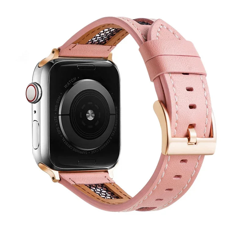 Correia de Relógio em Pele Genuína de Bezerro com Malha, Para Apple Watch 42mm, Para Apple Watch 38mm
