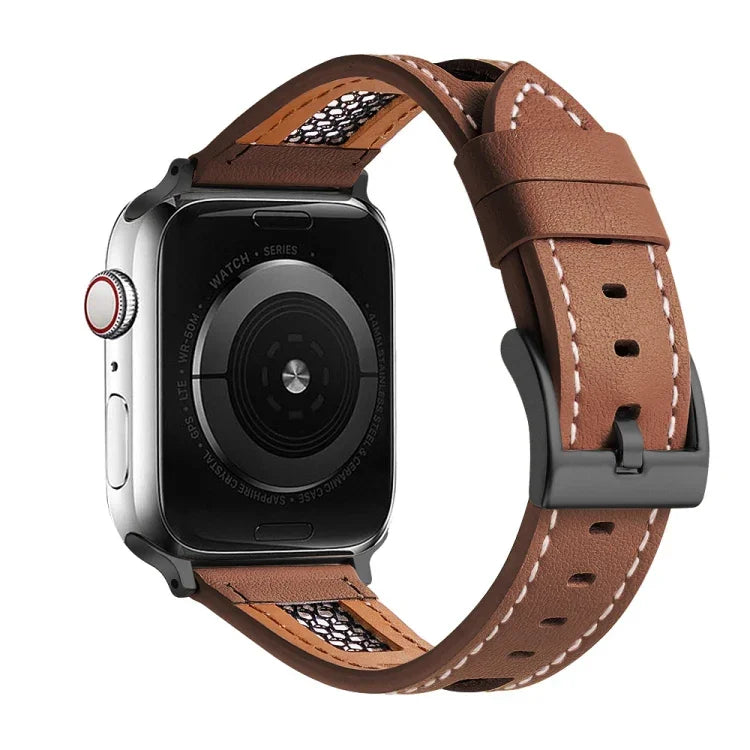 Correia de Relógio em Pele Genuína de Bezerro com Malha, Para Apple Watch 42mm, Para Apple Watch 38mm