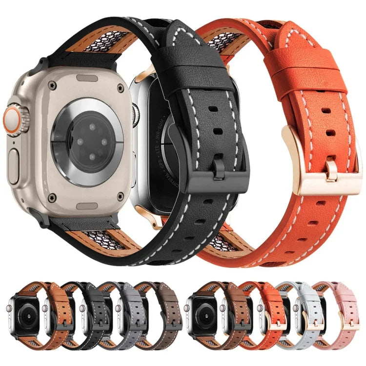 Mesh Calfskin Genuine Leather Watch Band, For Apple Watch Series 4 44mm, For Apple Watch Series 4 40mm, For Apple Watch Series 3 38mm, For Apple Watch Series 3 42mm, For Apple Watch Series 2 42mm, For Apple Watch Series 2 38mm