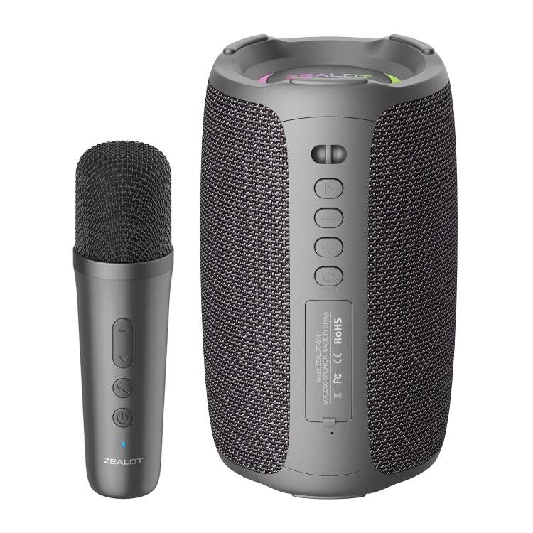 Coluna de karaoke sem fios Zealot S61M com luz rítmica RGB, microfone único, microfone duplo
