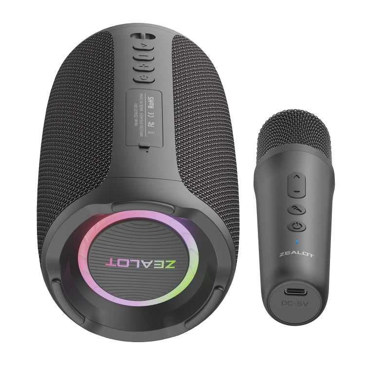 Coluna de karaoke sem fios Zealot S61M com luz rítmica RGB, microfone único, microfone duplo