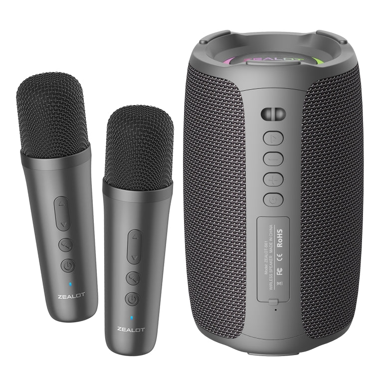 Coluna de karaoke sem fios Zealot S61M com luz rítmica RGB, microfone único, microfone duplo