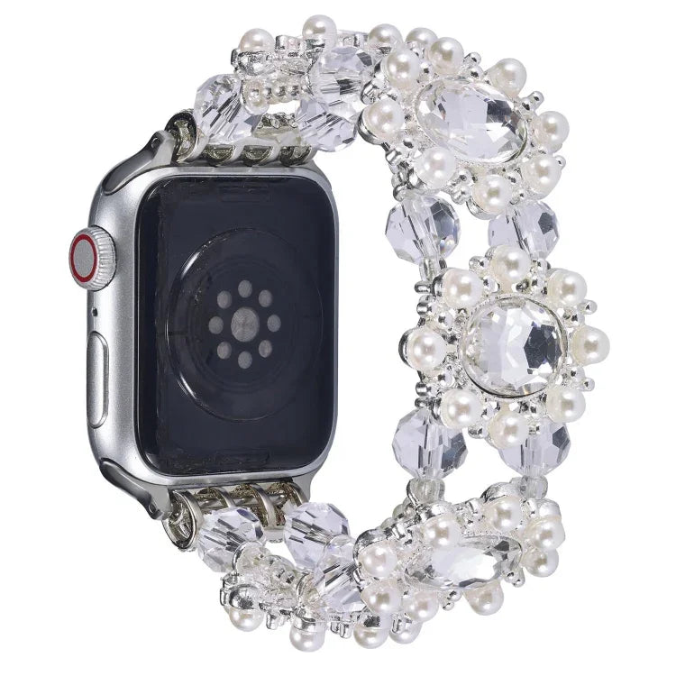 Pulseira de relógio bracelete de pérolas e pedras preciosas, para Apple Watch 42mm, para Apple Watch 38mm
