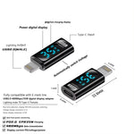 Adaptador de carregamento com ecrã digital, macho 8 pinos para fêmea Tipo-C 35W, macho Tipo-C para fêmea 8 pinos 35W, macho Tipo-C para fêmea Tipo-C 140W
