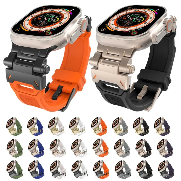 Pulseira de relógio TPU com conector em aço inoxidável, para Apple Watch Series 7 45mm, para Apple Watch SE 44mm