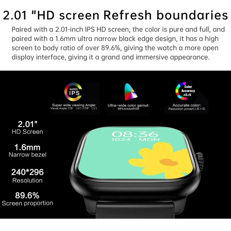 Relógio Inteligente Y80 Ecrã IPS HD de 2,01 polegadas Suporta Chamadas Bluetooth / Monitorização de Saúde