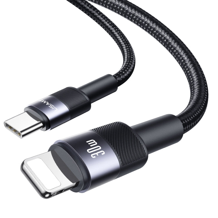 USAMS SJ729 Cabo de Dados de Liga de Alumínio 30W USB-C/Type-C para 8 Pinos, Comprimento: 1,2m, SJ729