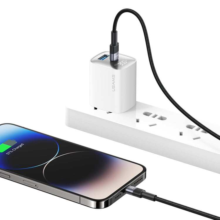 USAMS SJ729 Cabo de Dados de Liga de Alumínio 30W USB-C/Type-C para 8 Pinos, Comprimento: 1,2m, SJ729