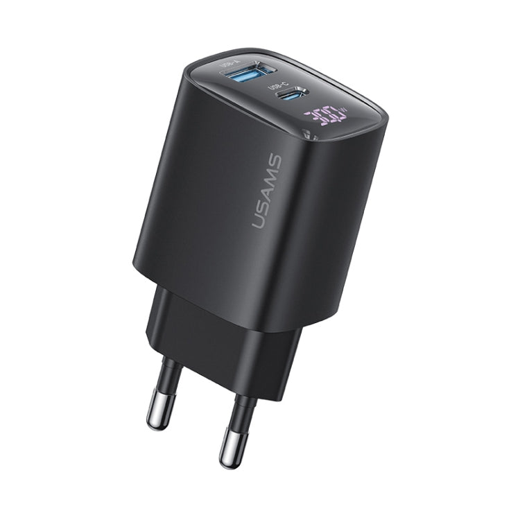 USAMS CC229 Carregador GaN de 30W USB+USB-C / Tipo-C Porta Dupla com Ecrã Digital, Especificações: Ficha UE, CC229