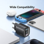 USAMS CC229 Carregador GaN de 30W USB+USB-C / Tipo-C Porta Dupla com Ecrã Digital, Especificações: Ficha UE, CC229