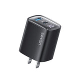 USAMS CC230 Carregador GaN de 30W USB+USB-C / Tipo-C Porta Dupla com Ecrã Digital, Especificações: Ficha EUA, CC230