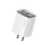 USAMS CC230 Carregador GaN de 30W USB+USB-C / Tipo-C Porta Dupla com Ecrã Digital, Especificações: Ficha EUA, CC230