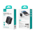 USAMS CC230 Carregador GaN de 30W USB+USB-C / Tipo-C Porta Dupla com Ecrã Digital, Especificações: Ficha EUA, CC230