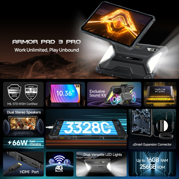 Ulefone Armor Pad 3 Pro Tablet PC Robusto, 10,36 polegadas Android 13 MediaTek MT8788 Octa Core Rede 4G, Plugue UE, Armor Pad 3 Pro