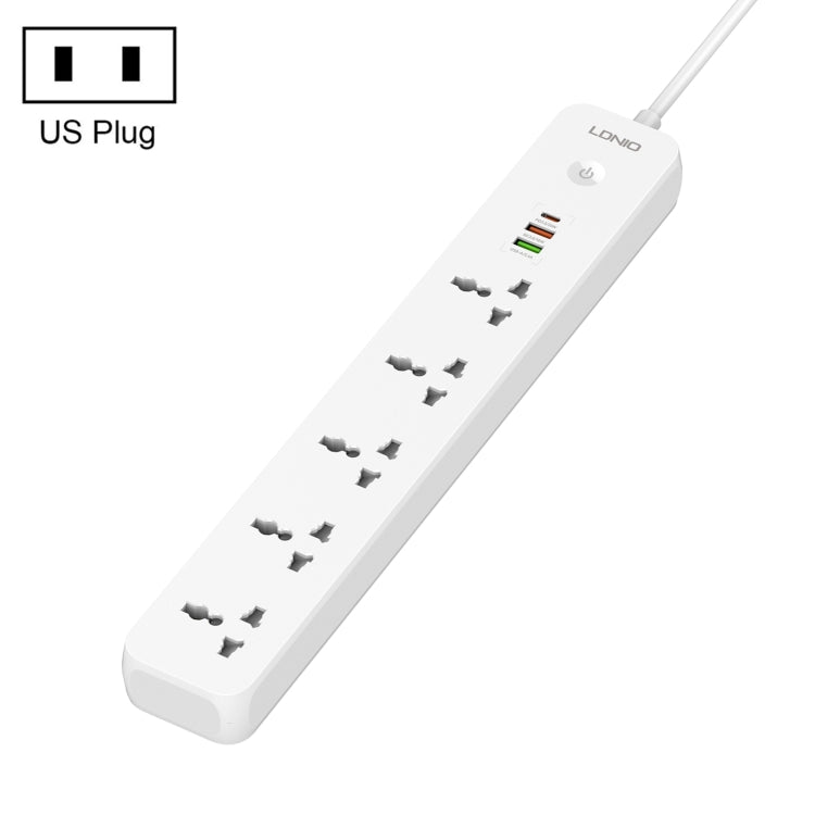 Tomada de Viagem para Casa e Escritório LDNIO SC5319 com 5 Posições e Portas USB 38W, Comprimento do Cabo: 2m, Plugue EU, Plugue UK, Plugue US