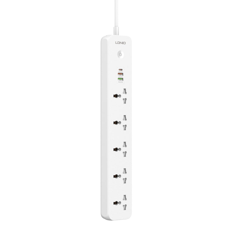 Tomada de Viagem para Casa e Escritório LDNIO SC5319 com 5 Posições e Portas USB 38W, Comprimento do Cabo: 2m, Plugue EU, Plugue UK, Plugue US
