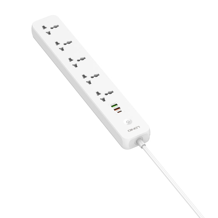 Tomada de Viagem para Casa e Escritório LDNIO SC5319 com 5 Posições e Portas USB 38W, Comprimento do Cabo: 2m, Plugue EU, Plugue UK, Plugue US