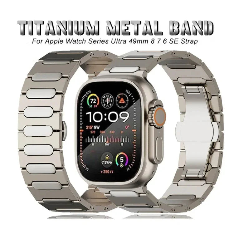 Oval Butterfly Buckle Titanium Alloy Watch Band, For Apple Watch SE 2023 44mm, For Apple Watch Ultra 2 49mm, For Apple Watch Series 9 45mm, For Apple Watch Ultra 49mm, For Apple Watch Series 8 45mm, For Apple Watch SE 2022 44mm                         ...