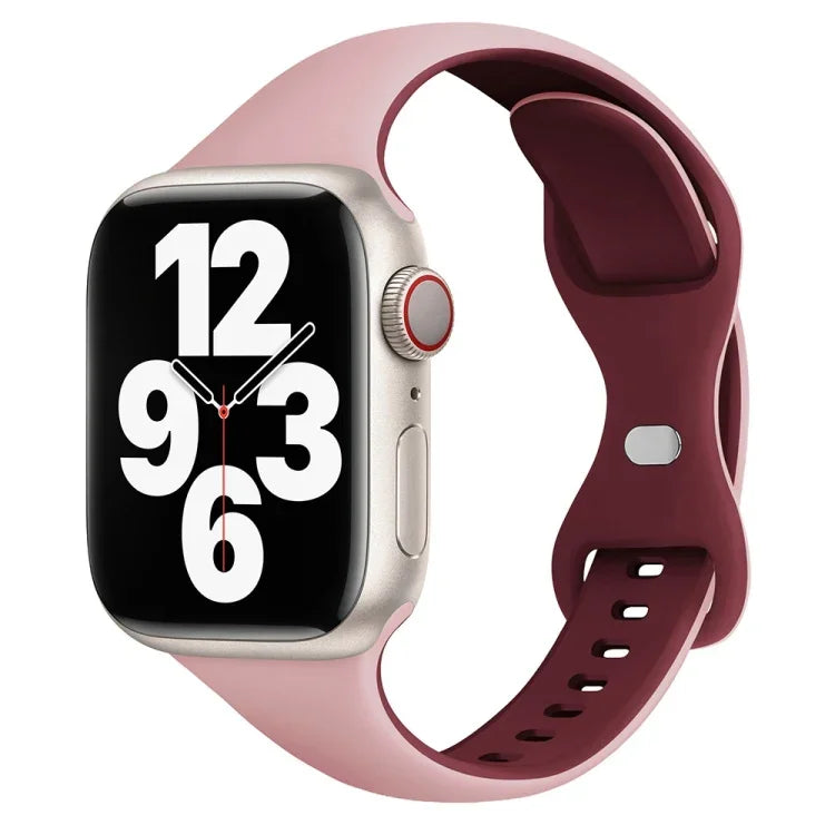 Correia de Relógio em Silicone com Fivela Borboleta Slim Bicolor, Para Apple Watch Series 9 41mm, Para Apple Watch Ultra 49mm, Para Apple Watch Series 8 41mm, Para Apple Watch Series 8 45mm, Para Apple Watch SE 2022 44mm, Para Apple Watch SE 2022 40mm