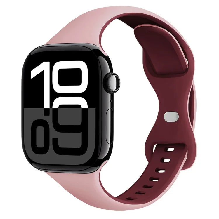 Correia de Relógio em Silicone com Fivela Borboleta Slim Bicolor, Para Apple Watch Series 10 46mm, Para Apple Watch Series 10 42mm, Para Apple Watch SE 2023 44mm, Para Apple Watch SE 2023 40mm, Para Apple Watch Ultra 2 49mm, Para Apple Watch Series 9 45mm