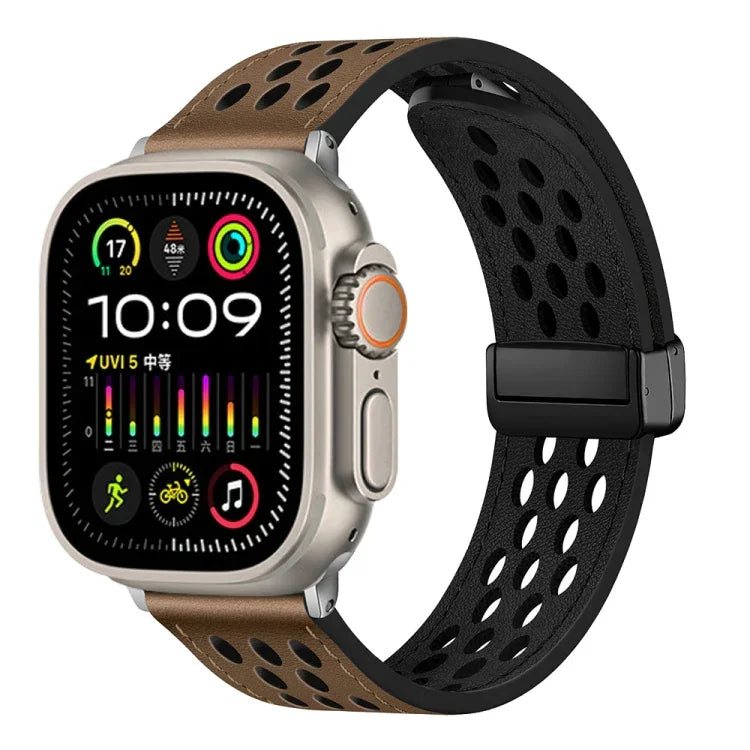 Correia de Relógio em Pele PU com Fivela Dobrável Estilo Furo, Para Apple Watch Ultra 49mm