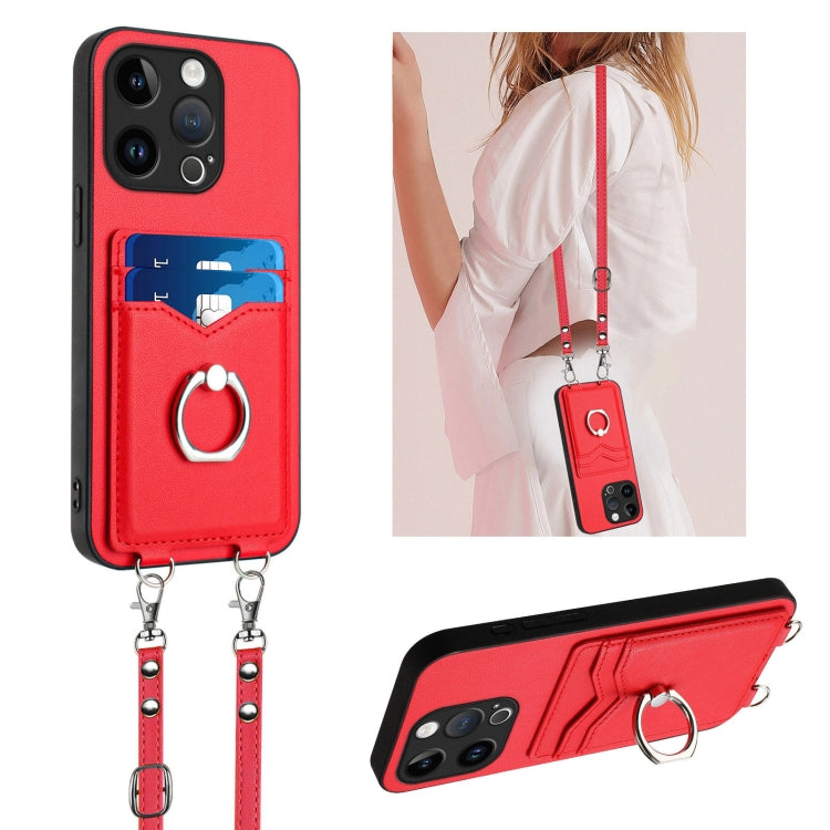 Capa para Telemóvel com Suporte de Anel Porta-Cartões R20 com Cordão Transversal, Para iPhone 17 Pro Max, Para iPhone 17 Pro, Para iPhone 17, Para iPhone Air, Para iPhone 15 Pro Max, Para iPhone 15 Pro, Para iPhone 15 Plus, Para iPhone 15