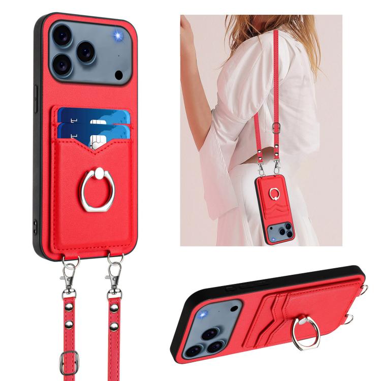 Capa para Telemóvel com Suporte de Anel Porta-Cartões R20 com Cordão Transversal, Para iPhone 17 Pro Max, Para iPhone 17 Pro, Para iPhone 17, Para iPhone Air, Para iPhone 15 Pro Max, Para iPhone 15 Pro, Para iPhone 15 Plus, Para iPhone 15