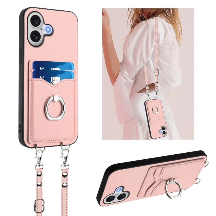 Capa para Telemóvel com Suporte de Anel Porta-Cartões R20 com Cordão Transversal, Para iPhone 17 Pro Max, Para iPhone 17 Pro, Para iPhone 17, Para iPhone Air, Para iPhone 15 Pro Max, Para iPhone 15 Pro, Para iPhone 15 Plus, Para iPhone 15