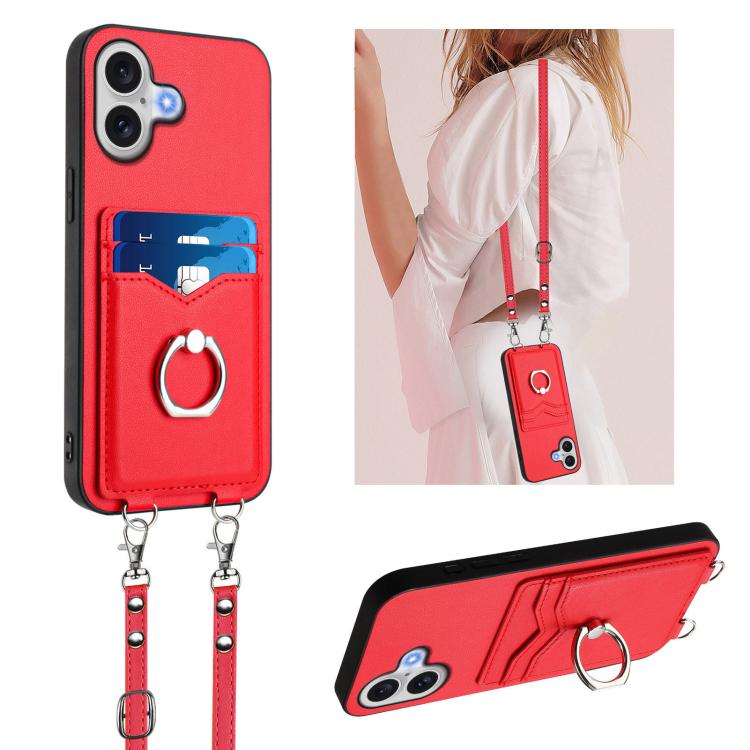 Capa para Telemóvel com Suporte de Anel Porta-Cartões R20 com Cordão Transversal, Para iPhone 17 Pro Max, Para iPhone 17 Pro, Para iPhone 17, Para iPhone Air, Para iPhone 15 Pro Max, Para iPhone 15 Pro, Para iPhone 15 Plus, Para iPhone 15