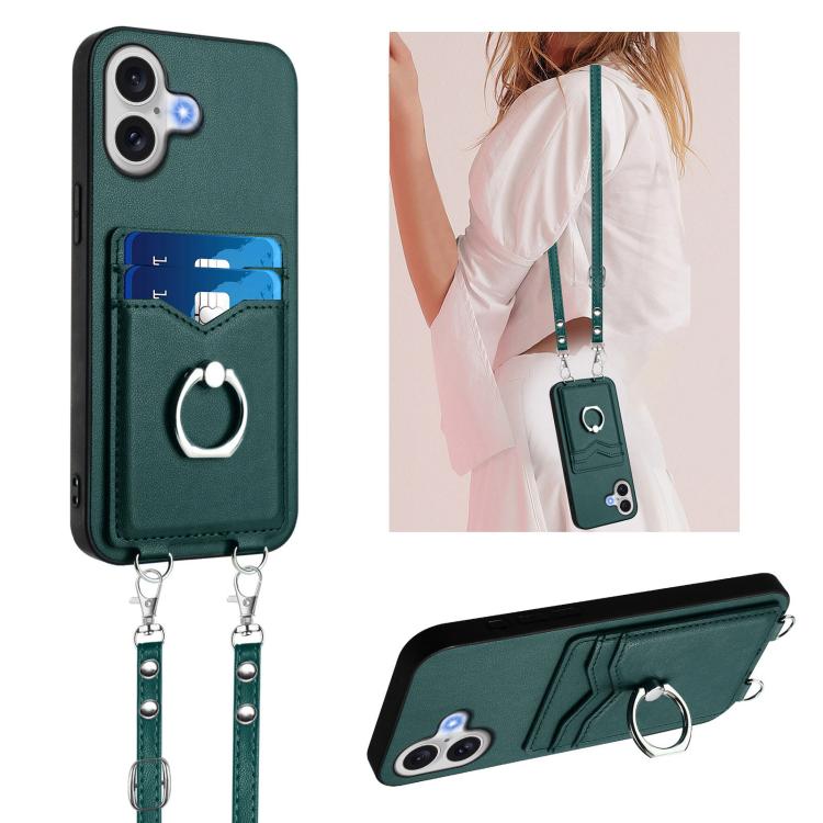Capa para Telemóvel com Suporte de Anel Porta-Cartões R20 com Cordão Transversal, Para iPhone 17 Pro Max, Para iPhone 17 Pro, Para iPhone 17, Para iPhone Air, Para iPhone 15 Pro Max, Para iPhone 15 Pro, Para iPhone 15 Plus, Para iPhone 15