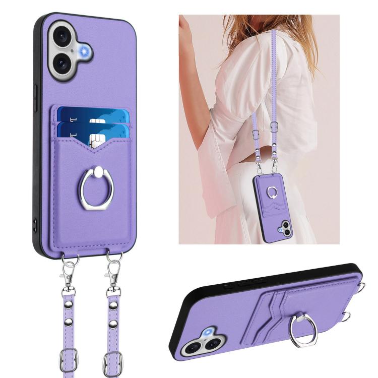 Capa para Telemóvel com Suporte de Anel Porta-Cartões R20 com Cordão Transversal, Para iPhone 17 Pro Max, Para iPhone 17 Pro, Para iPhone 17, Para iPhone Air, Para iPhone 15 Pro Max, Para iPhone 15 Pro, Para iPhone 15 Plus, Para iPhone 15