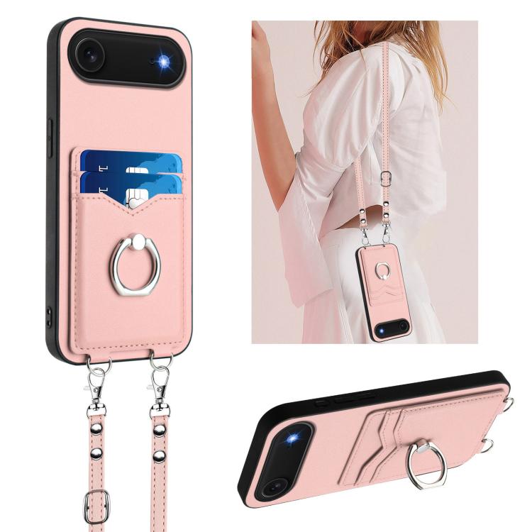 Capa para Telemóvel com Suporte de Anel Porta-Cartões R20 com Cordão Transversal, Para iPhone 17 Pro Max, Para iPhone 17 Pro, Para iPhone 17, Para iPhone Air, Para iPhone 15 Pro Max, Para iPhone 15 Pro, Para iPhone 15 Plus, Para iPhone 15