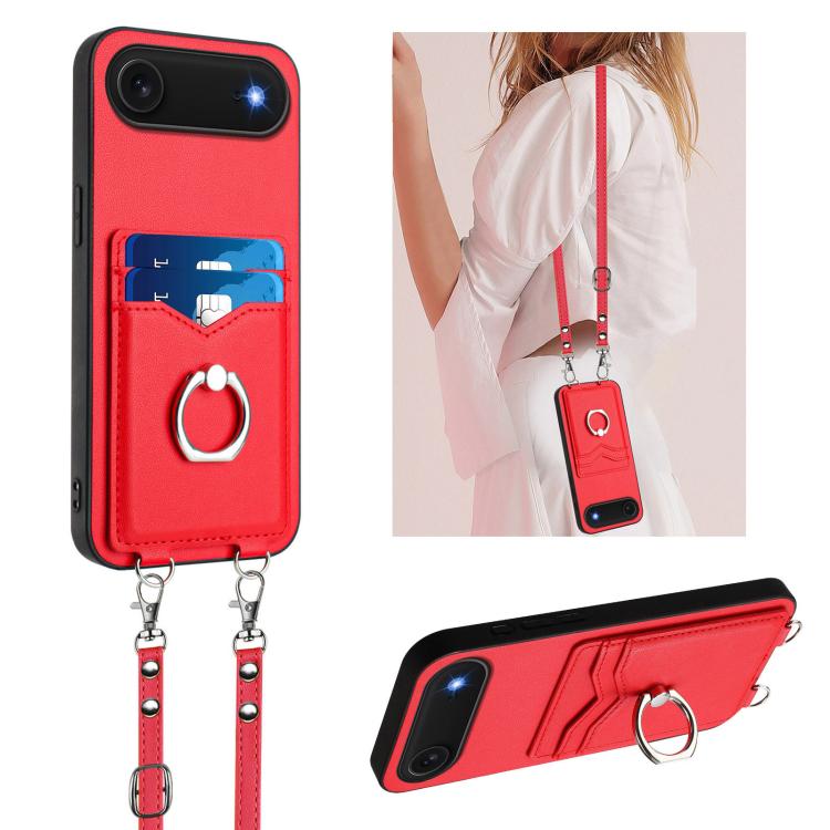 Capa para Telemóvel com Suporte de Anel Porta-Cartões R20 com Cordão Transversal, Para iPhone 17 Pro Max, Para iPhone 17 Pro, Para iPhone 17, Para iPhone Air, Para iPhone 15 Pro Max, Para iPhone 15 Pro, Para iPhone 15 Plus, Para iPhone 15