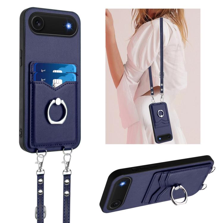 Capa para Telemóvel com Suporte de Anel Porta-Cartões R20 com Cordão Transversal, Para iPhone 17 Pro Max, Para iPhone 17 Pro, Para iPhone 17, Para iPhone Air, Para iPhone 15 Pro Max, Para iPhone 15 Pro, Para iPhone 15 Plus, Para iPhone 15