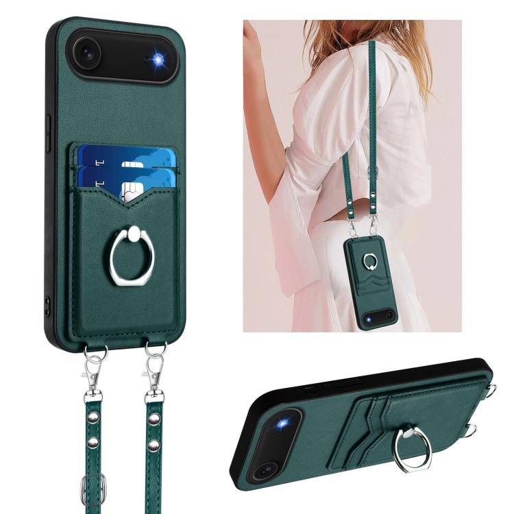 Capa para Telemóvel com Suporte de Anel Porta-Cartões R20 com Cordão Transversal, Para iPhone 17 Pro Max, Para iPhone 17 Pro, Para iPhone 17, Para iPhone Air, Para iPhone 15 Pro Max, Para iPhone 15 Pro, Para iPhone 15 Plus, Para iPhone 15