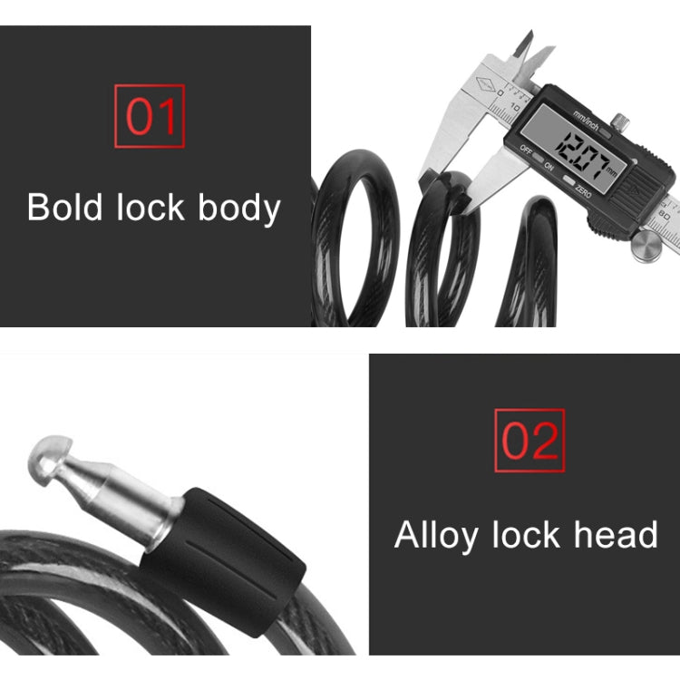 Cadeado portátil anti-roubo para bicicleta com cabo de aço e estrutura de bloqueio, estilo A 100cm preto, estilo A 120cm preto, estilo B 100cm preto, estilo B 120cm preto, estilo B 150cm preto