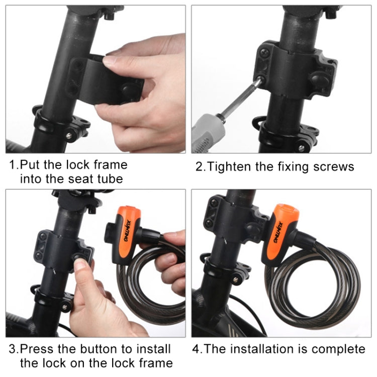 Cadeado portátil anti-roubo para bicicleta com cabo de aço e estrutura de bloqueio, estilo A 100cm preto, estilo A 120cm preto, estilo B 100cm preto, estilo B 120cm preto, estilo B 150cm preto