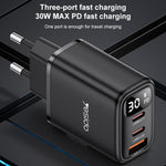 Yesido YC69 Carregador Digital USB 30W + Duplo USB-C / Type-C, Especificação: Ficha UE, YC69