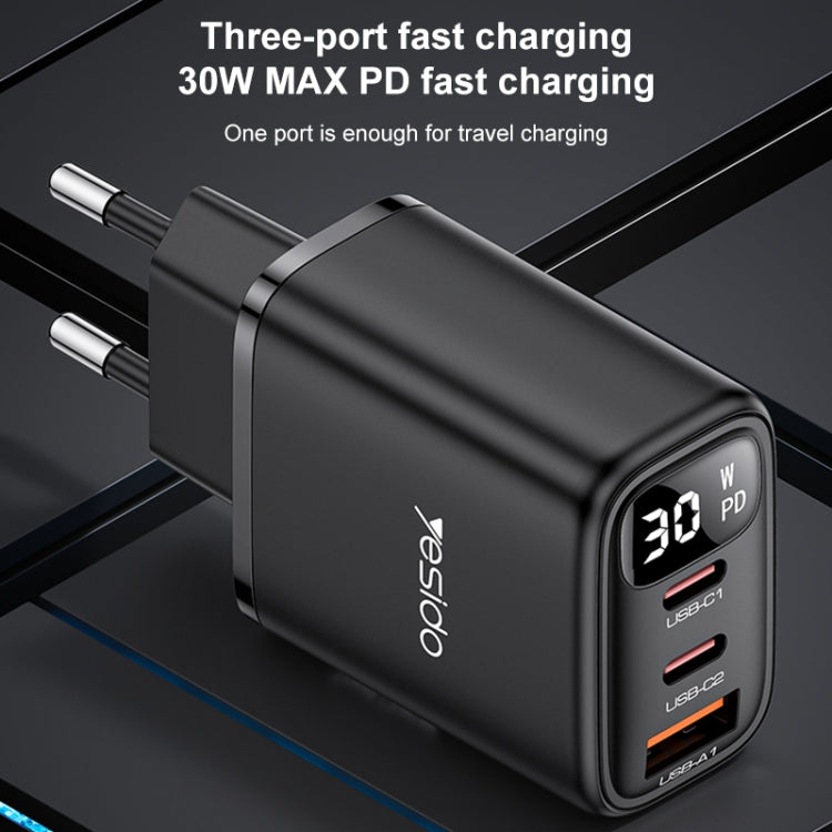 Yesido YC69 Carregador Digital USB 30W + Duplo USB-C / Type-C, Especificação: Ficha UE, YC69
