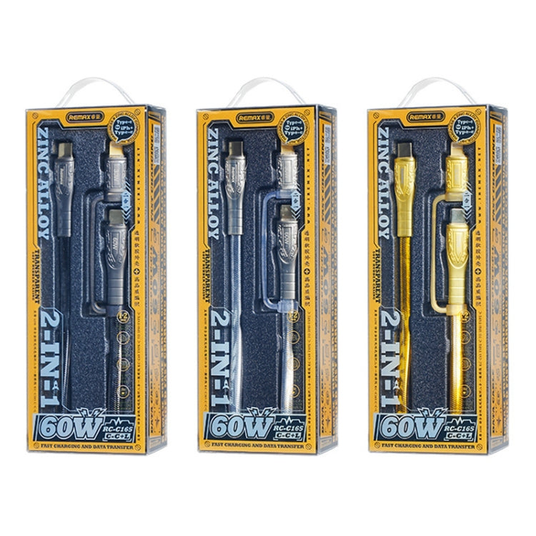 REMAX RC-C165 Prime Cabo de Carregamento Rápido Trançado 60W Type-C para Type-C + 8 Pinos 1,2m, RC-C165