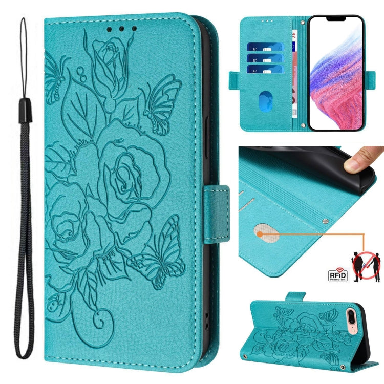 Capa de telemóvel em pele com relevo de rosa e proteção RFID anti-roubo, Para iPhone 11 Pro Max, Para iPhone 11, Para iPhone 11 Pro, Para iPhone XS / X, Para iPhone XR, Para iPhone XS Max, Para iPhone 8 Plus / 7 Plus