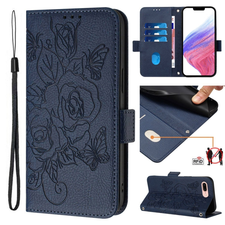 Capa de telemóvel em pele com relevo de rosa e proteção RFID anti-roubo, Para iPhone 11 Pro Max, Para iPhone 11, Para iPhone 11 Pro, Para iPhone XS / X, Para iPhone XR, Para iPhone XS Max, Para iPhone 8 Plus / 7 Plus