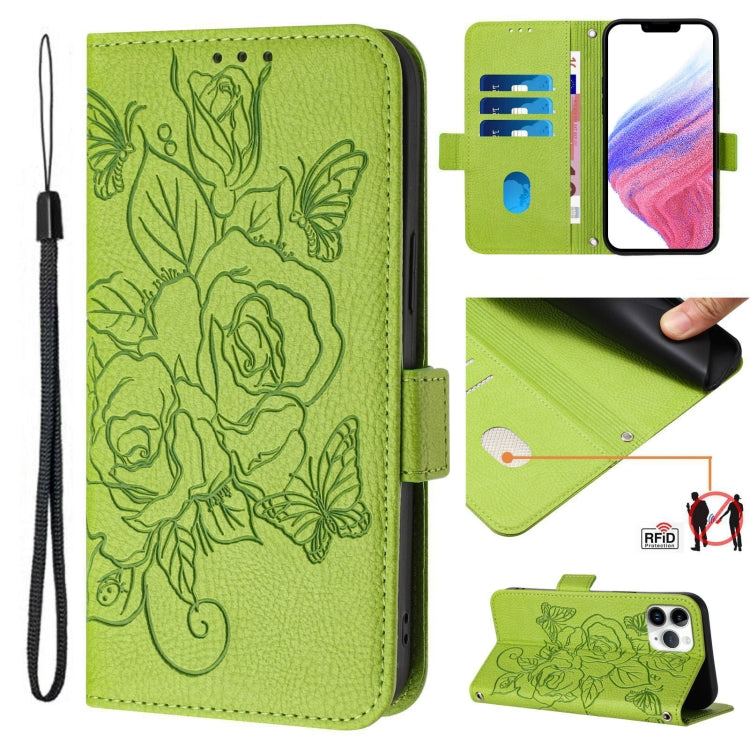 Capa de telemóvel em pele com relevo de rosa e proteção RFID anti-roubo, Para iPhone 11 Pro Max, Para iPhone 11, Para iPhone 11 Pro, Para iPhone XS / X, Para iPhone XR, Para iPhone XS Max, Para iPhone 8 Plus / 7 Plus
